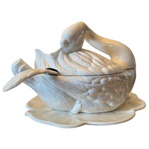 1970"s Swan Serving Bowl With Lid and Ladle
